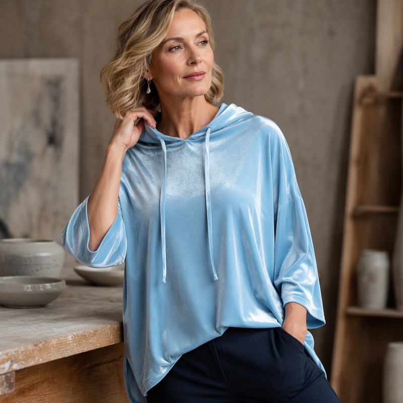 Bästsäljare🔥|Damernas Sammets-Hoodie – Mjuk Oversized Tröja med Dragsko för Elegant & Bekväm Vardag