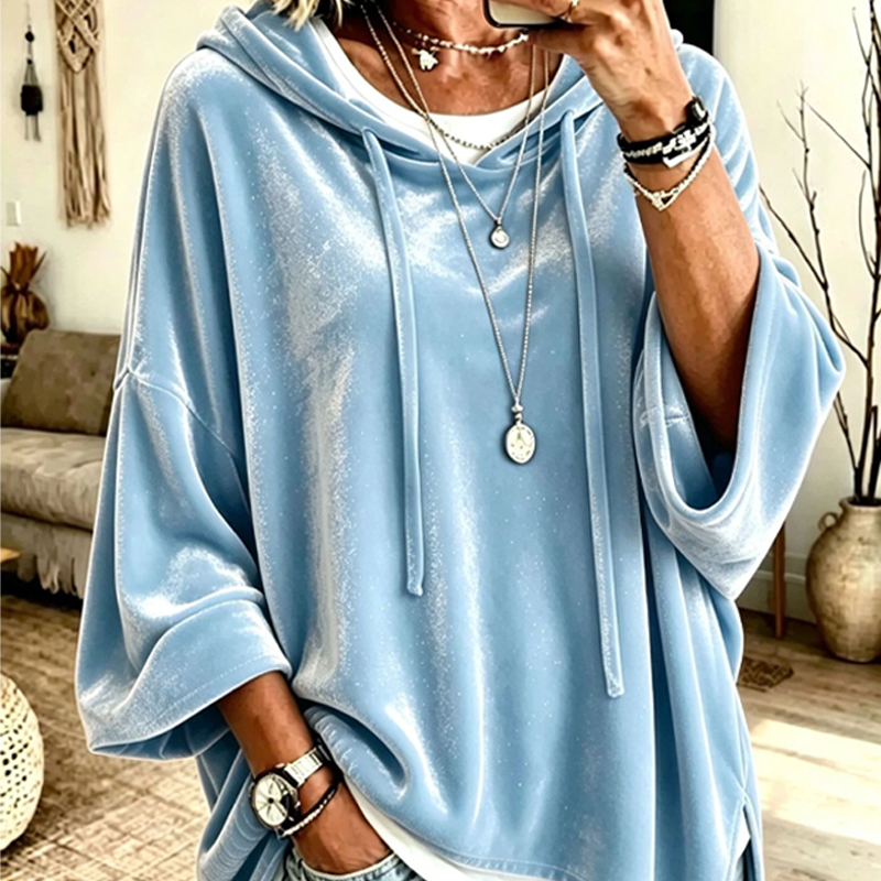 Bästsäljare🔥|Damernas Sammets-Hoodie – Mjuk Oversized Tröja med Dragsko för Elegant & Bekväm Vardag