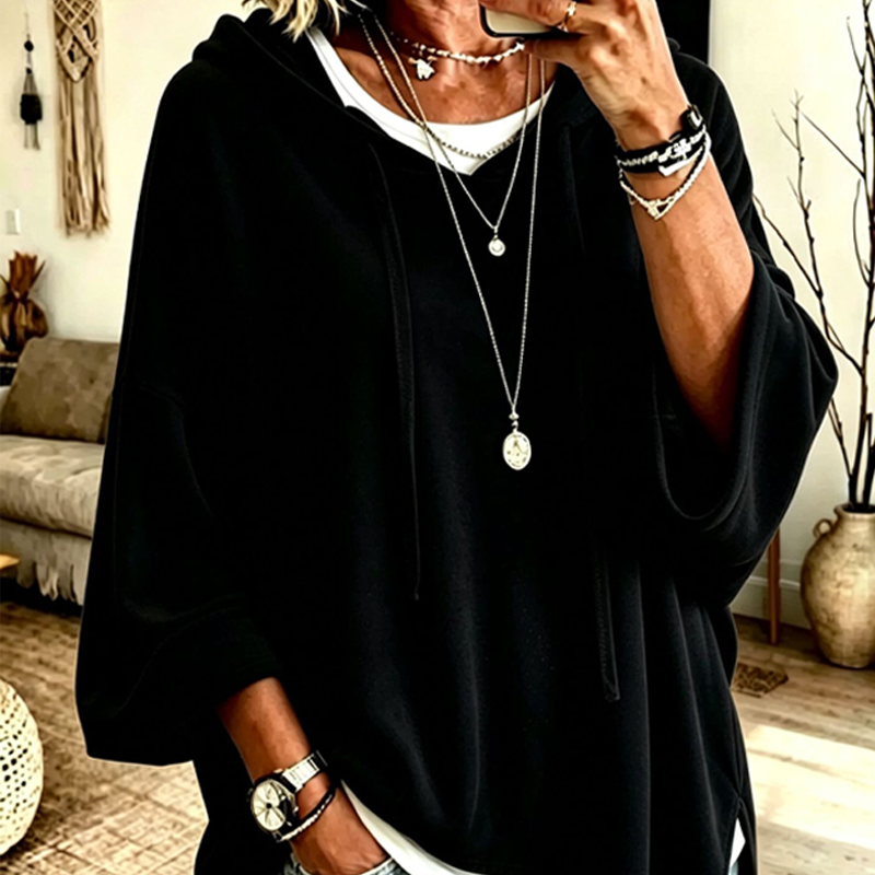 Bästsäljare🔥|Damernas Sammets-Hoodie – Mjuk Oversized Tröja med Dragsko för Elegant & Bekväm Vardag