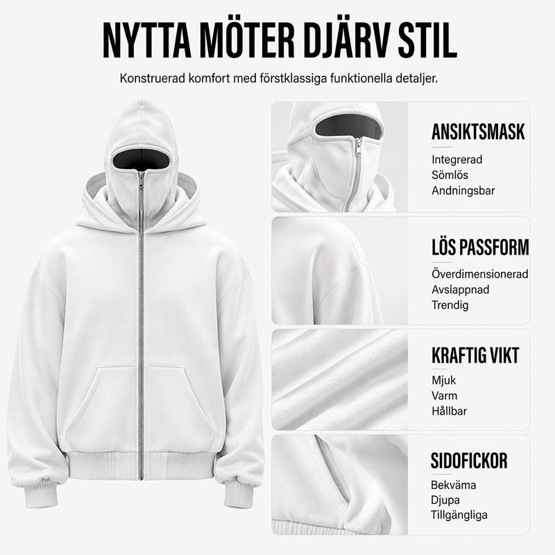 ⏳ Het erbjudande! |Balaklava Hoodie – Oversize Tröja med Dubbel Huva, Integrerad Mask & Varm Fleecefoder