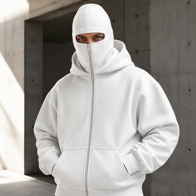 ⏳ Het erbjudande! |Balaklava Hoodie – Oversize Tröja med Dubbel Huva, Integrerad Mask & Varm Fleecefoder