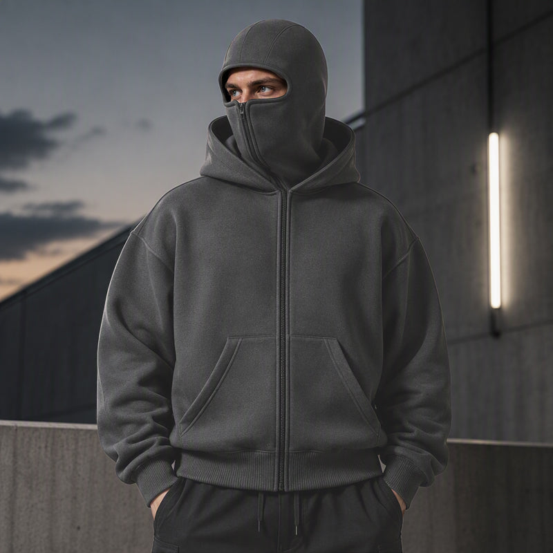 ⏳ Het erbjudande! |Balaklava Hoodie – Oversize Tröja med Dubbel Huva, Integrerad Mask & Varm Fleecefoder