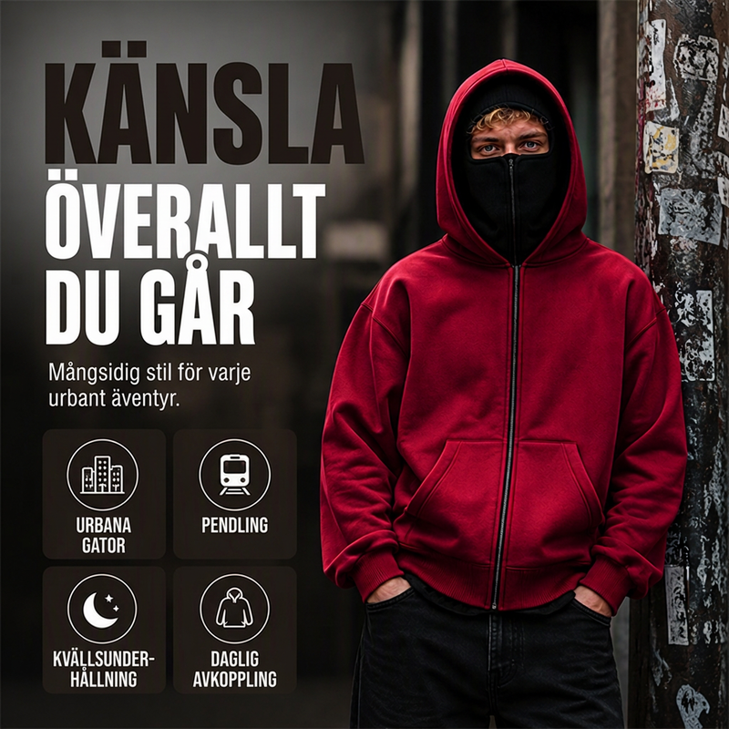 ⏳ Het erbjudande! |Balaklava Hoodie – Oversize Tröja med Dubbel Huva, Integrerad Mask & Varm Fleecefoder