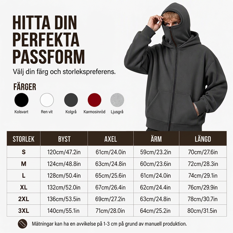 ⏳ Het erbjudande! |Balaklava Hoodie – Oversize Tröja med Dubbel Huva, Integrerad Mask & Varm Fleecefoder