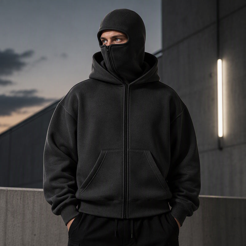 ⏳ Het erbjudande! |Balaklava Hoodie – Oversize Tröja med Dubbel Huva, Integrerad Mask & Varm Fleecefoder