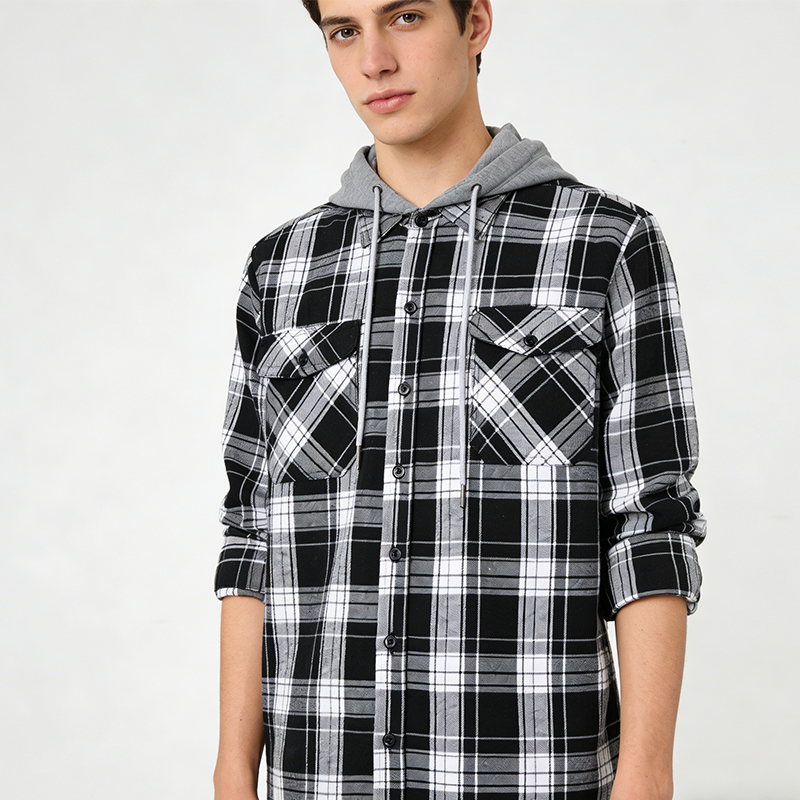 🍂Höstens bästsäljare|✨Rutig Flanellskjortjacka Herr med Huva – Varm Overshirt med Fickor & Avslappnad Passform