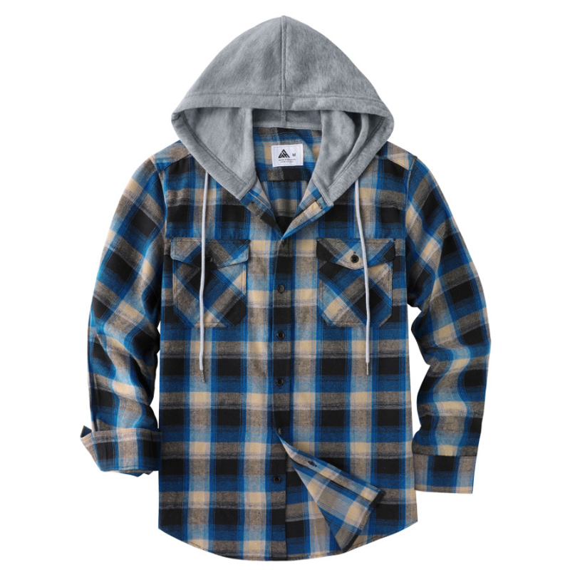 🍂Höstens bästsäljare|✨Rutig Flanellskjortjacka Herr med Huva – Varm Overshirt med Fickor & Avslappnad Passform