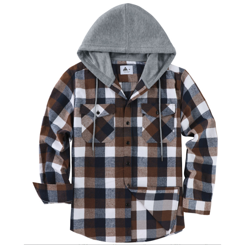 🍂Höstens bästsäljare|✨Rutig Flanellskjortjacka Herr med Huva – Varm Overshirt med Fickor & Avslappnad Passform