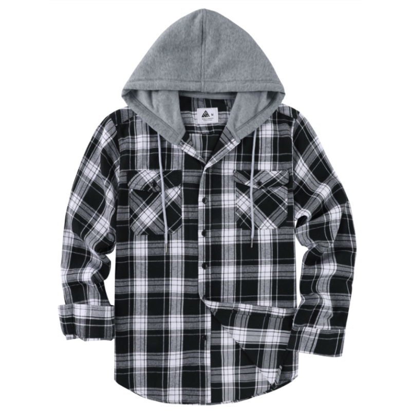 🍂Höstens bästsäljare|✨Rutig Flanellskjortjacka Herr med Huva – Varm Overshirt med Fickor & Avslappnad Passform