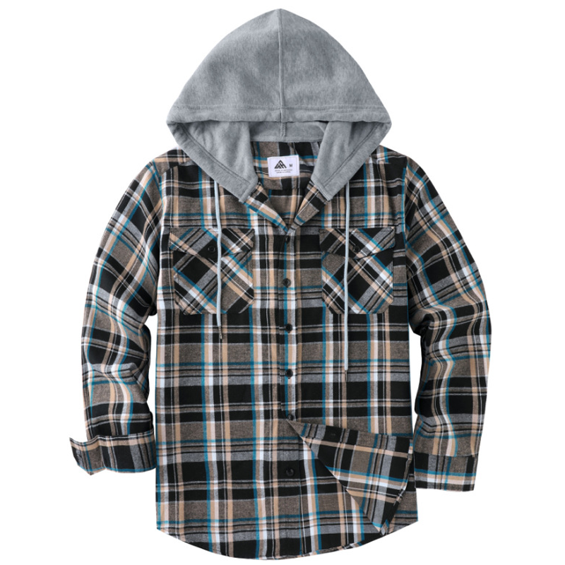 🍂Höstens bästsäljare|✨Rutig Flanellskjortjacka Herr med Huva – Varm Overshirt med Fickor & Avslappnad Passform