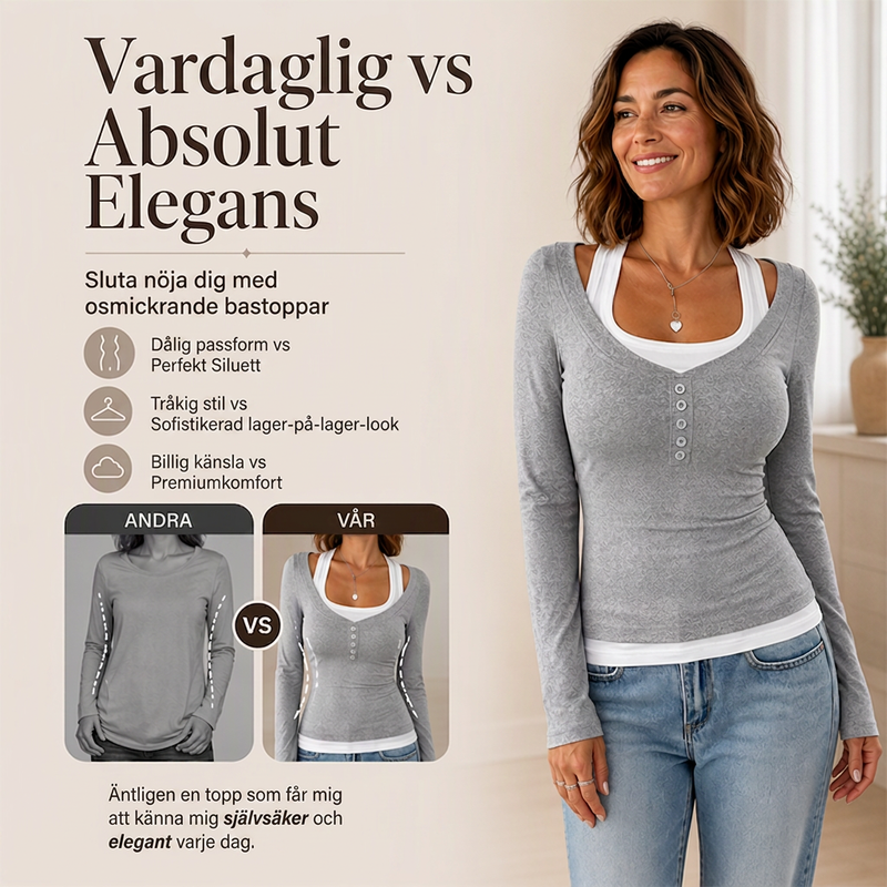 ⏳ Het erbjudande! |Elegant Damtop med Falsk Lager-På-Lager Look – Bekväm Stil För Varje Dag