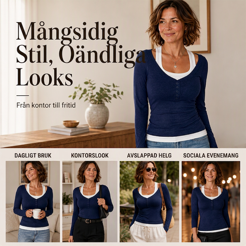 ⏳ Het erbjudande! |Elegant Damtop med Falsk Lager-På-Lager Look – Bekväm Stil För Varje Dag