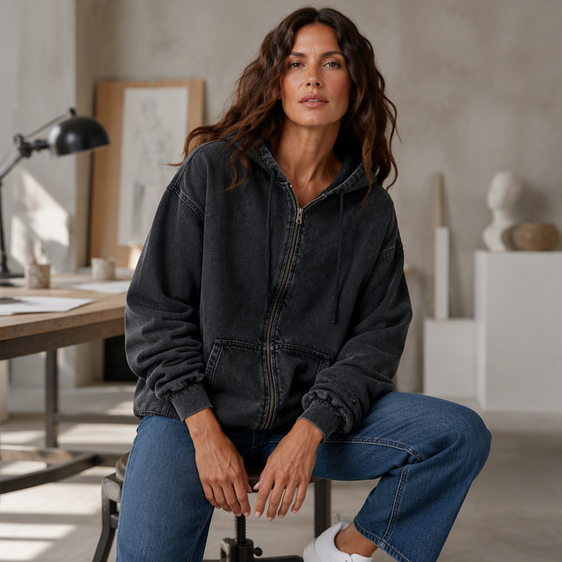 🍂Nya höstnyheter|Mjuk Oversized Jeansjacka för Dam – Avslappnad Stil med Huva för Höstens Dagar