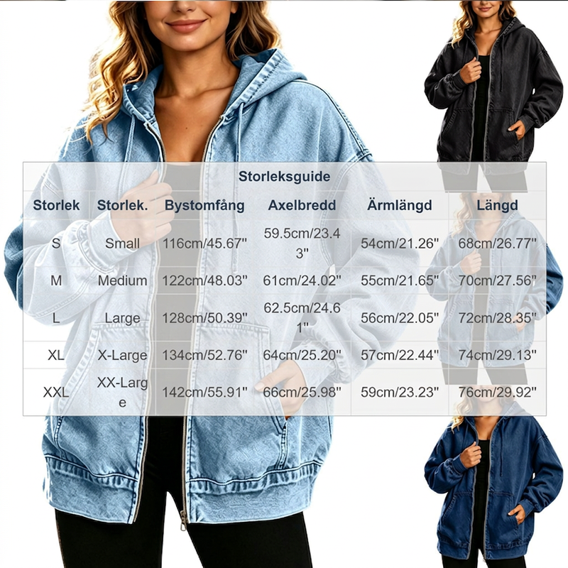 🍂Nya höstnyheter|Mjuk Oversized Jeansjacka för Dam – Avslappnad Stil med Huva för Höstens Dagar
