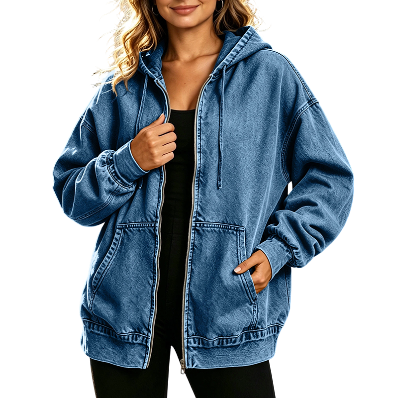 🍂Nya höstnyheter|Mjuk Oversized Jeansjacka för Dam – Avslappnad Stil med Huva för Höstens Dagar