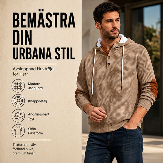 🔥 Höstens Favorit | Herr Hoodie med Texturerad Jacquard Design – Komfort & Stil i Ett