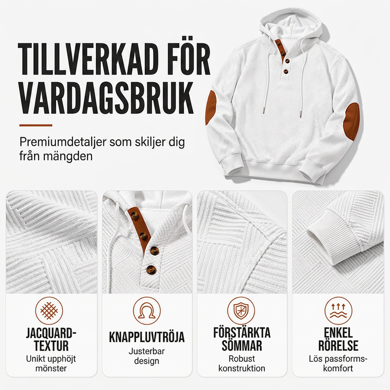 🔥 Höstens Favorit | Herr Hoodie med Texturerad Jacquard Design – Komfort & Stil i Ett