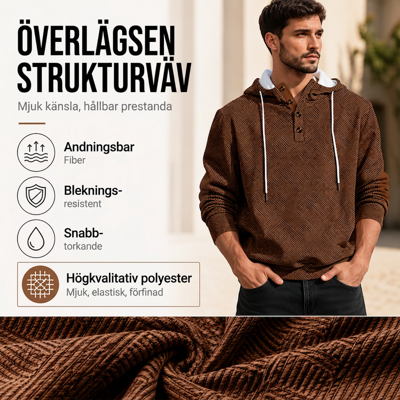 🔥 Höstens Favorit | Herr Hoodie med Texturerad Jacquard Design – Komfort & Stil i Ett
