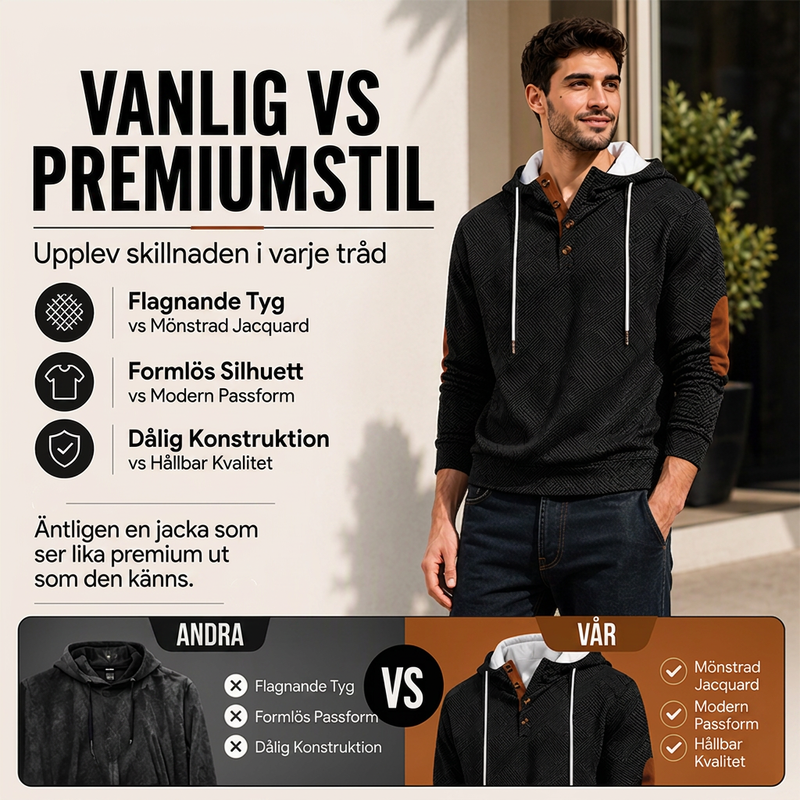 🔥 Höstens Favorit | Herr Hoodie med Texturerad Jacquard Design – Komfort & Stil i Ett