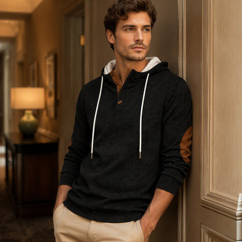 🔥 Höstens Favorit | Herr Hoodie med Texturerad Jacquard Design – Komfort & Stil i Ett