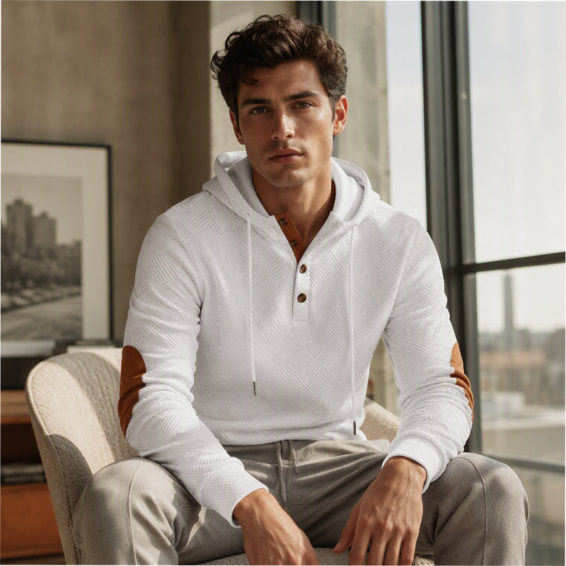 🔥 Höstens Favorit | Herr Hoodie med Texturerad Jacquard Design – Komfort & Stil i Ett