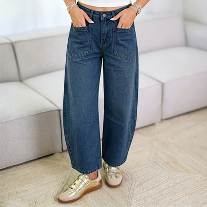 👖✨ Högmidjade vida byxor med fickor