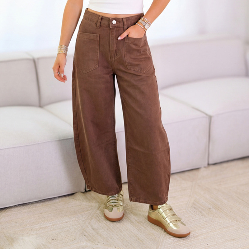 👖✨ Högmidjade vida byxor med fickor