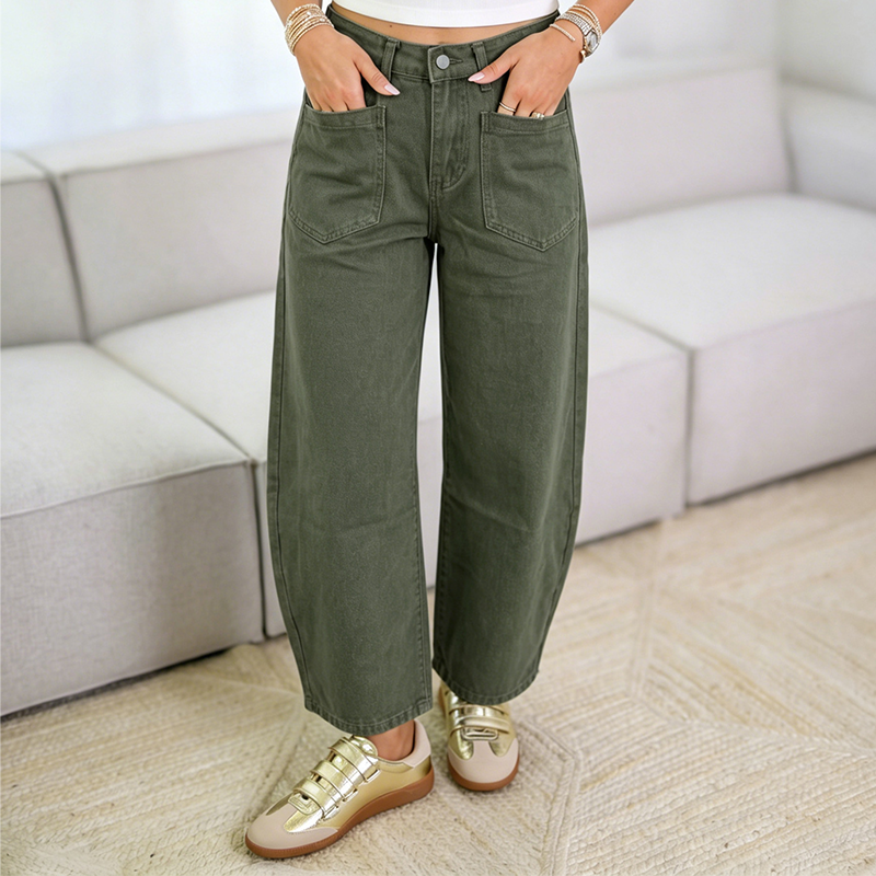 👖✨ Högmidjade vida byxor med fickor