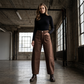 👖✨ Högmidjade vida byxor med fickor