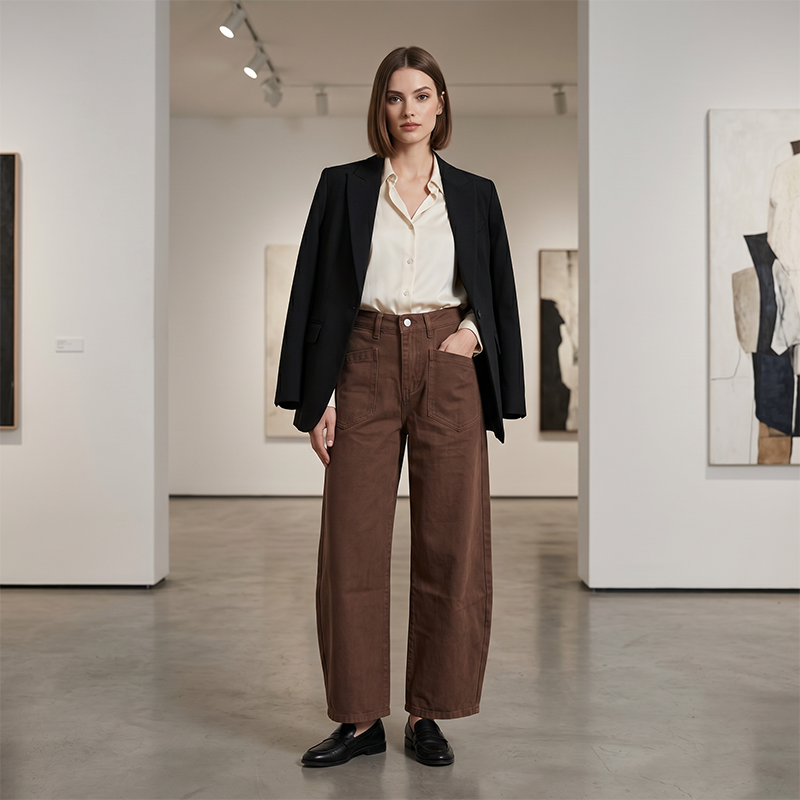 👖✨ Högmidjade vida byxor med fickor