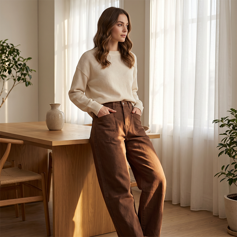 👖✨ Högmidjade vida byxor med fickor