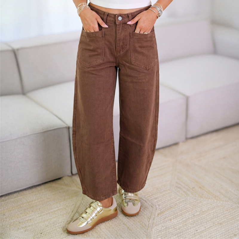 👖✨ Högmidjade vida byxor med fickor