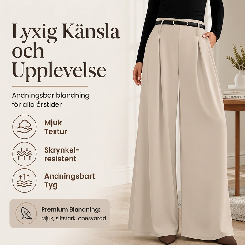 Kvinnors högmidjade byxor med breda ben