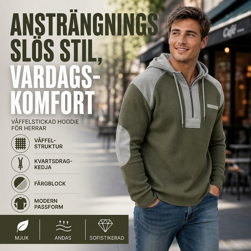 Herrars ledig lappad huvtröja i våffelstickning
