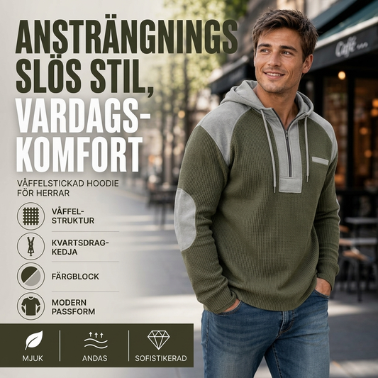 Herrars ledig lappad huvtröja i våffelstickning