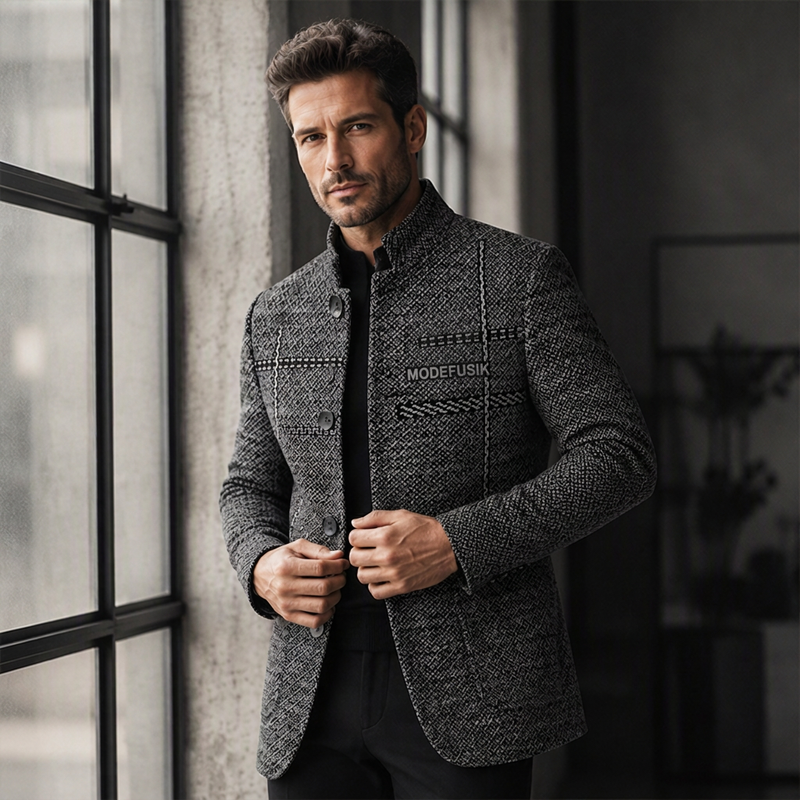Kavaj med mandarinkrage och slim fit för män