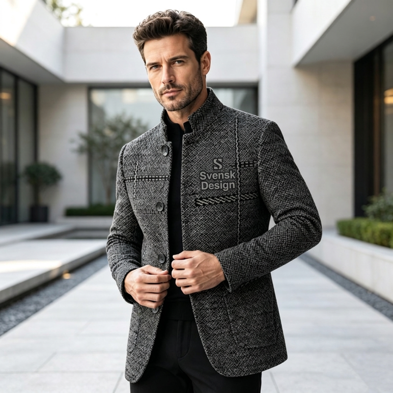 Kavaj med mandarinkrage och slim fit för män