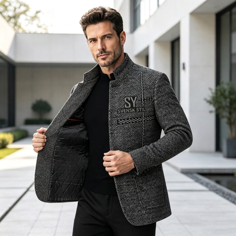 Kavaj med mandarinkrage och slim fit för män