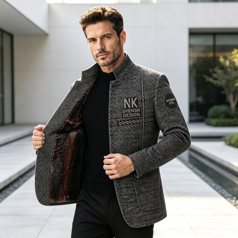 Kavaj med mandarinkrage och slim fit för män