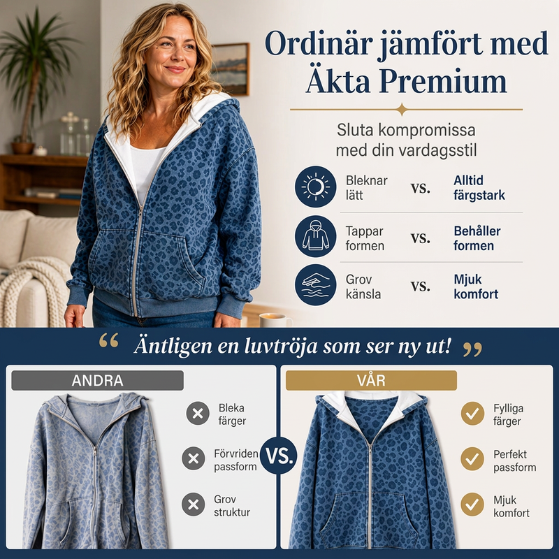 Leopardmönstrad huvtröja med dragkedja för kvinnor