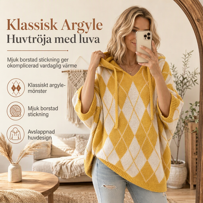 Kvinnors ledig rutig huvtröja i stickad ull