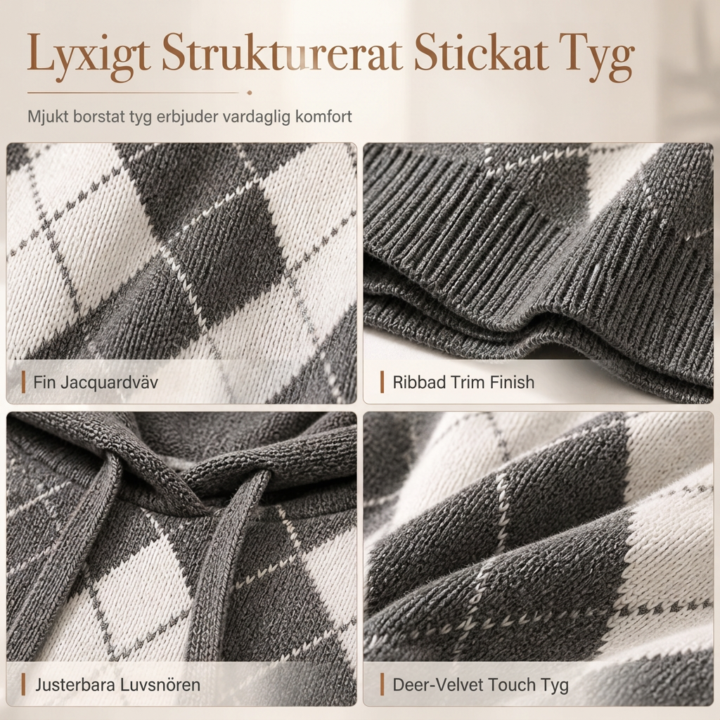 Kvinnors ledig rutig huvtröja i stickad ull