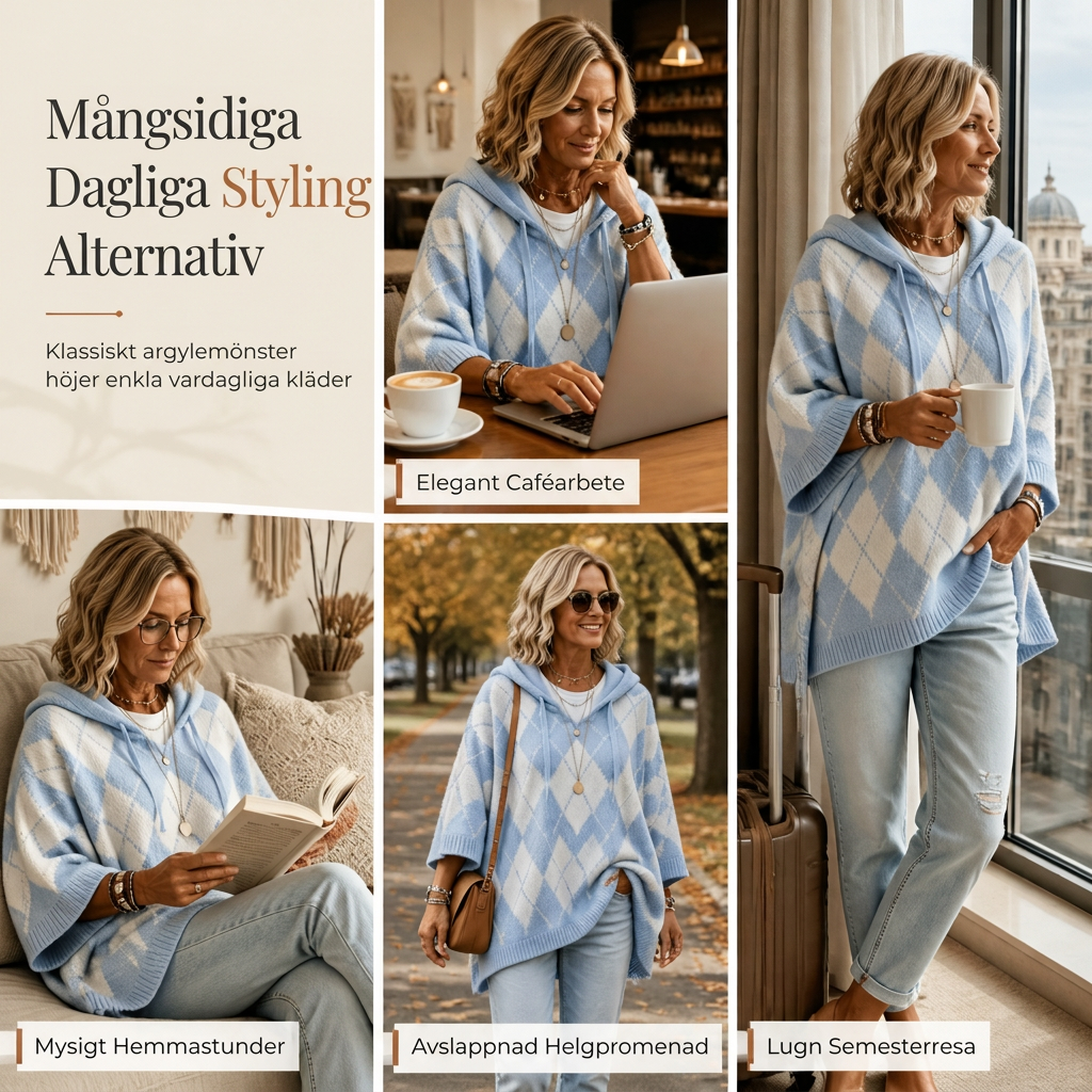 Kvinnors ledig rutig huvtröja i stickad ull