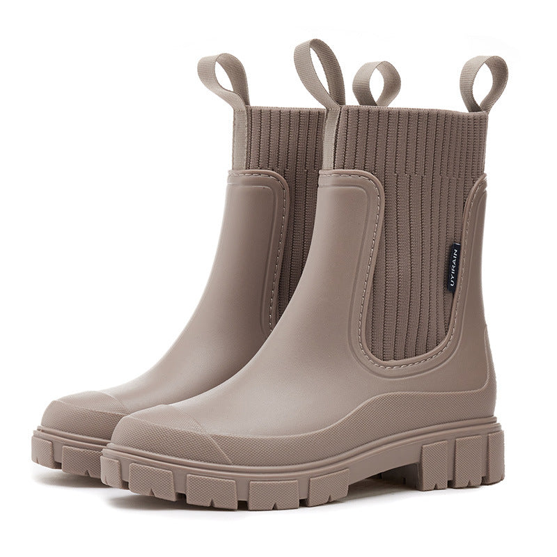 Vattentäta Halkfria Boots med Tjock Sula i Mellanlängd