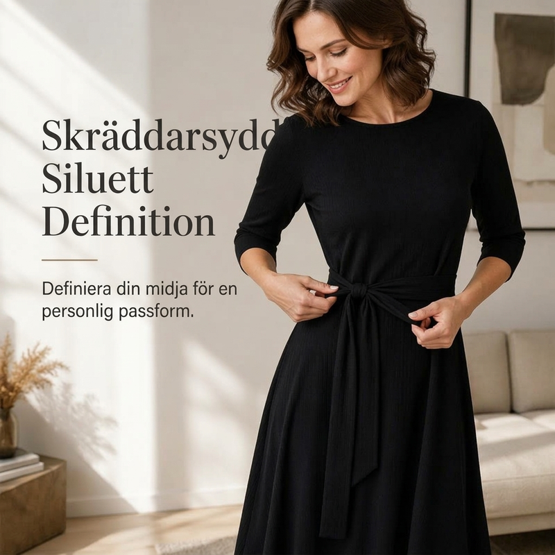 💎 Exklusivt erbjudande – A-linjeformad midiklänning för damer i ribbat stickat 👗 Rund hals, 3/4-ärmar och bekväm passform med fickor ✨