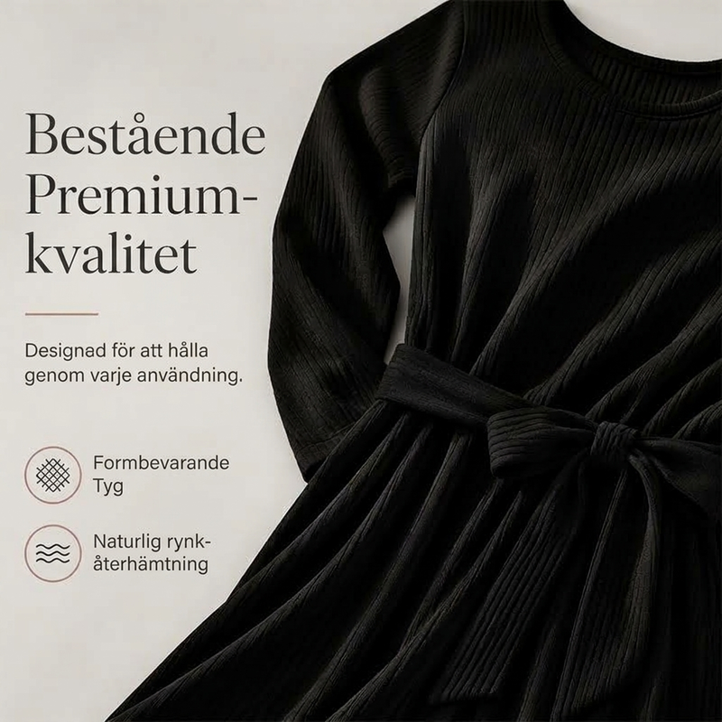 💎 Exklusivt erbjudande – A-linjeformad midiklänning för damer i ribbat stickat 👗 Rund hals, 3/4-ärmar och bekväm passform med fickor ✨