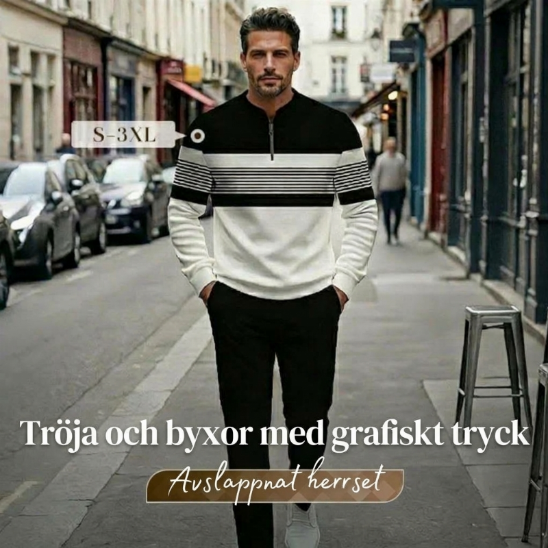 ⏰🔥BEGRÄNSAD TID 50 % RABATT OCH FRI FRAKT!🔥ÖVER 50 000 SÅlda!🧵 Herrset med tröja och byxor med grafiskt tryck – Djärv streetwear-stil. Ultimat komfort för avkoppling eller ärenden👖