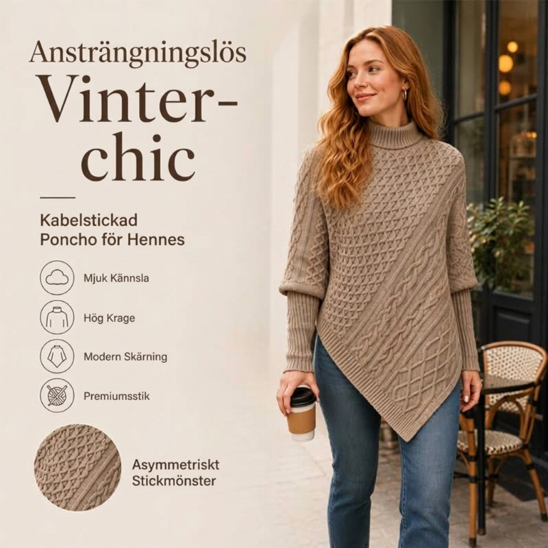 Nyhetserbjudande✨|Mysig kabelstickad ponchotröja för kvinnor – elegant värme för höst och vinter