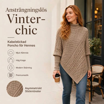 Nyhetserbjudande✨|Mysig kabelstickad ponchotröja för kvinnor – elegant värme för höst och vinter