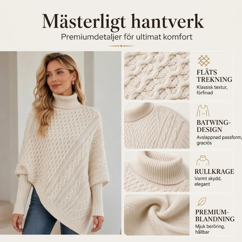 Nyhetserbjudande✨|Mysig kabelstickad ponchotröja för kvinnor – elegant värme för höst och vinter